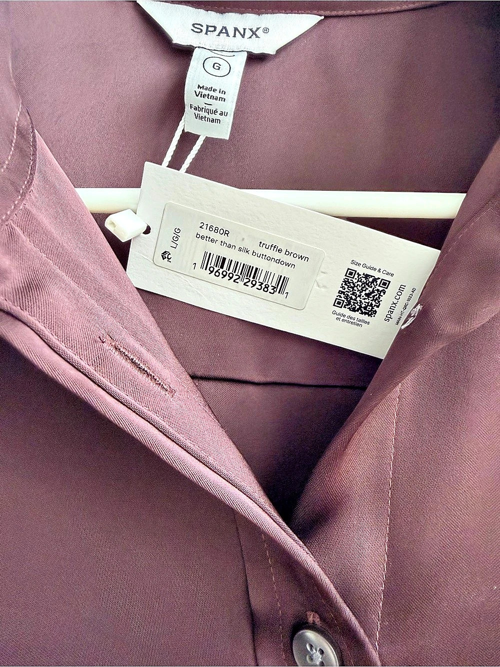 SPANX Better Than Silk Button-Down Shirt in TRUFFLE BROWN Large NWT - Picture 4 of 6